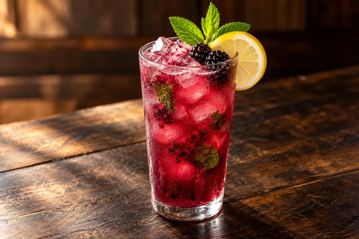 Blackberry mint lemonade with berries and mint